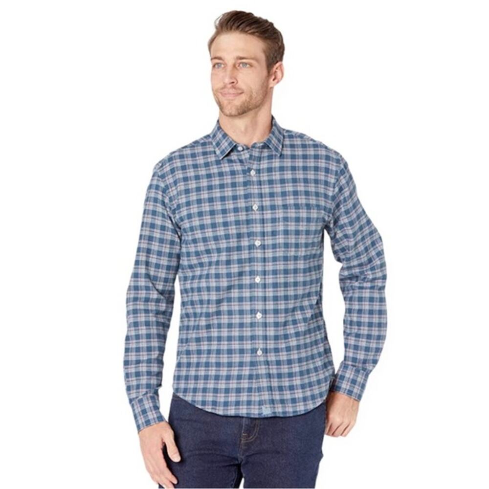 UNTUCKIT Men's Balthazar Slim Fit Blue Plaid Flannel Shirt